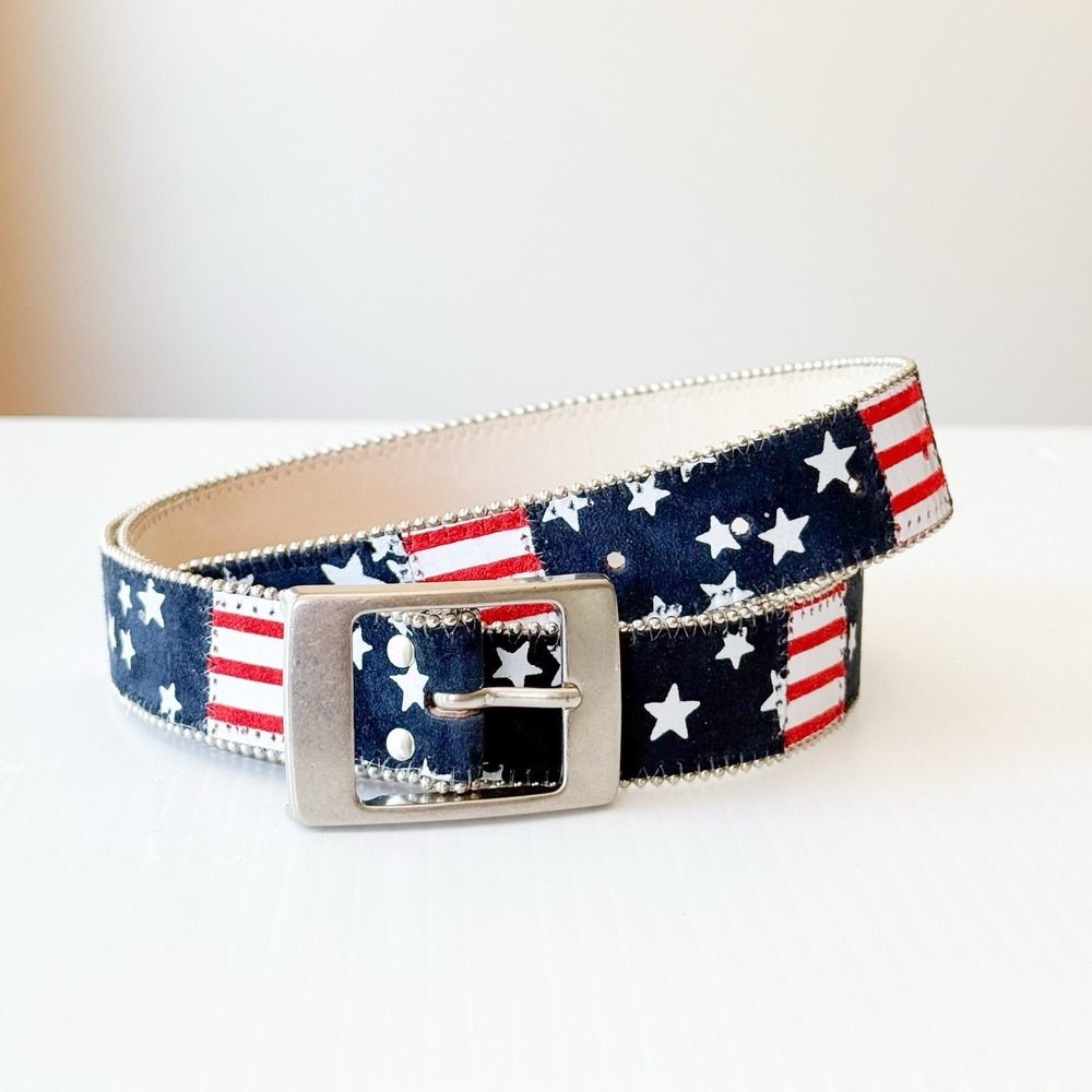 Vintage Y2K American Flag Belt Patriotic Stars Stripes Americana Women's L